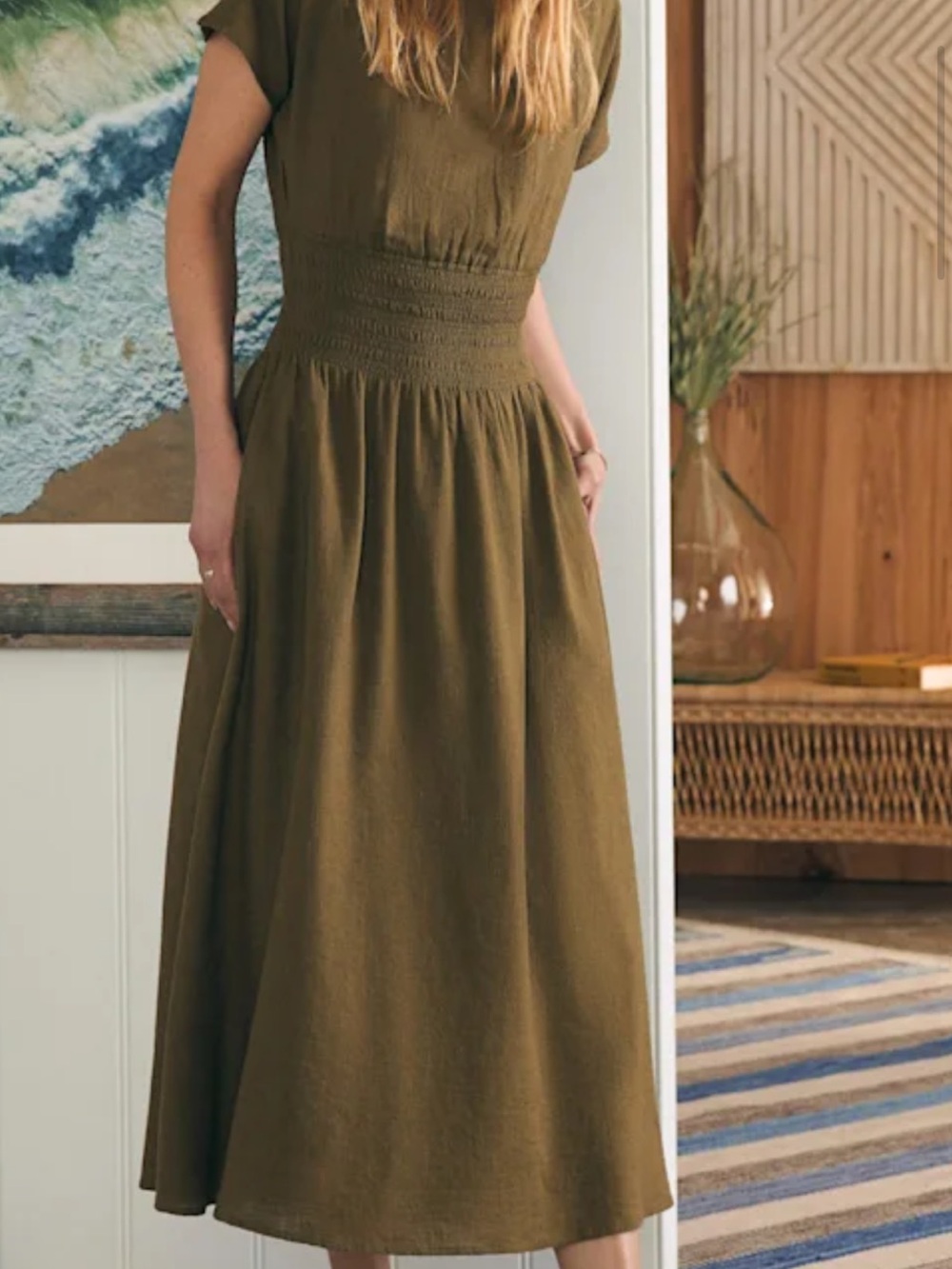 Faherty Coast To Coast Midi Dress Olive Size L